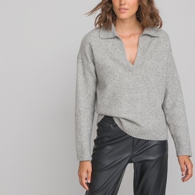 Recycled Polo Jumper in Brushed Knit LA REDOUTE COLLECTIONS