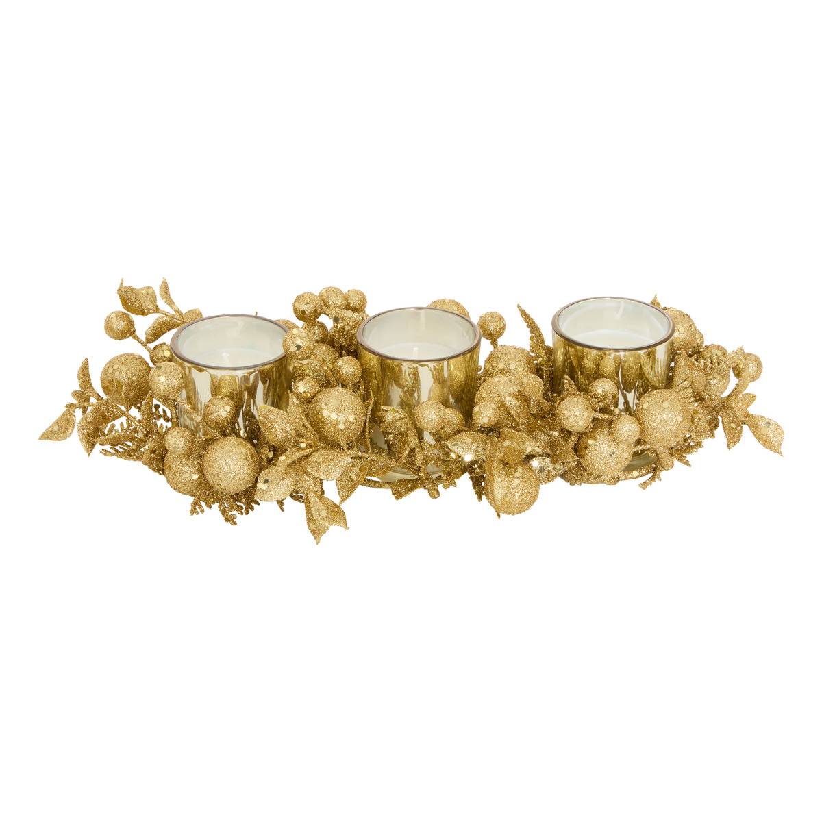 Lot de 3 bougies parfumées centre de table doré 45 g, FEERIC LIGHTS & CHRISTMAS