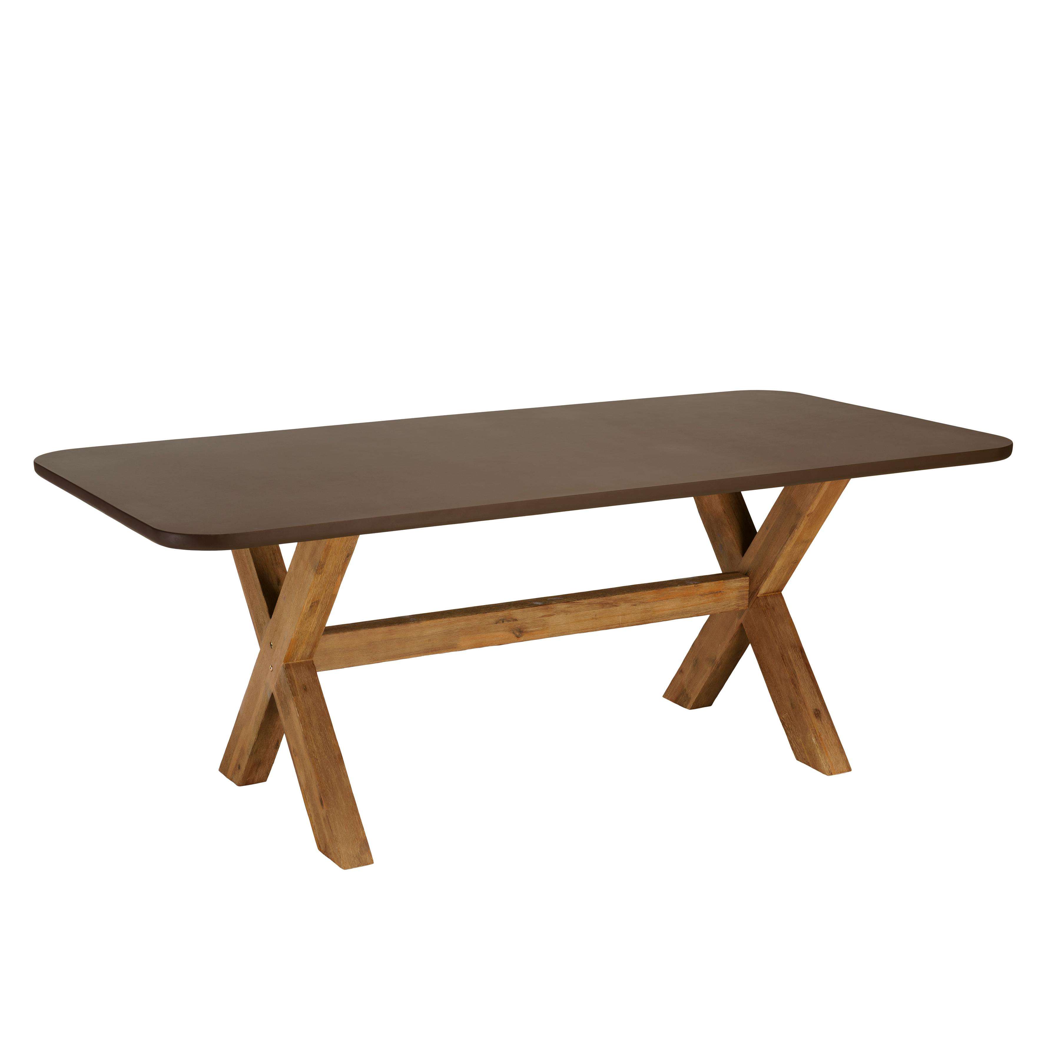 Table à manger 200 cm effet béton marron pied en bois d'acacia CALVI, PIER IMPORT