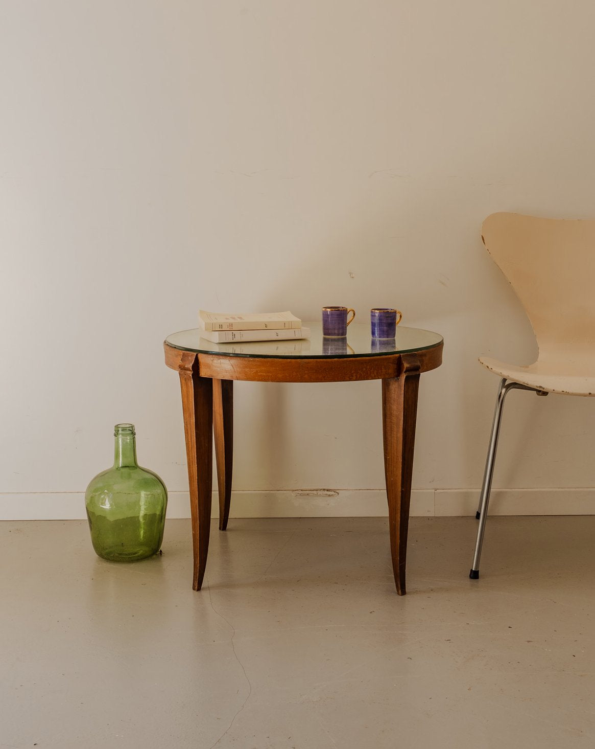 Table d'appoint en bois et verre Hanna N°1289 - Bon état, DEBONGOUT