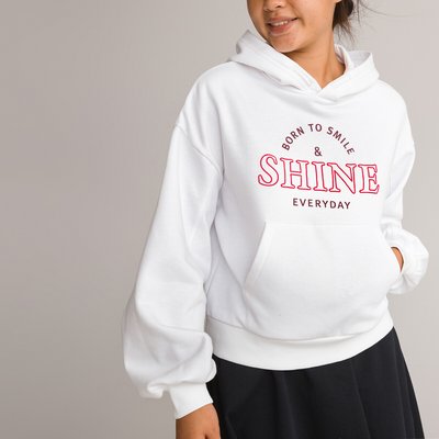 Text Print Cropped Hoodie in Cotton Mix LA REDOUTE COLLECTIONS
