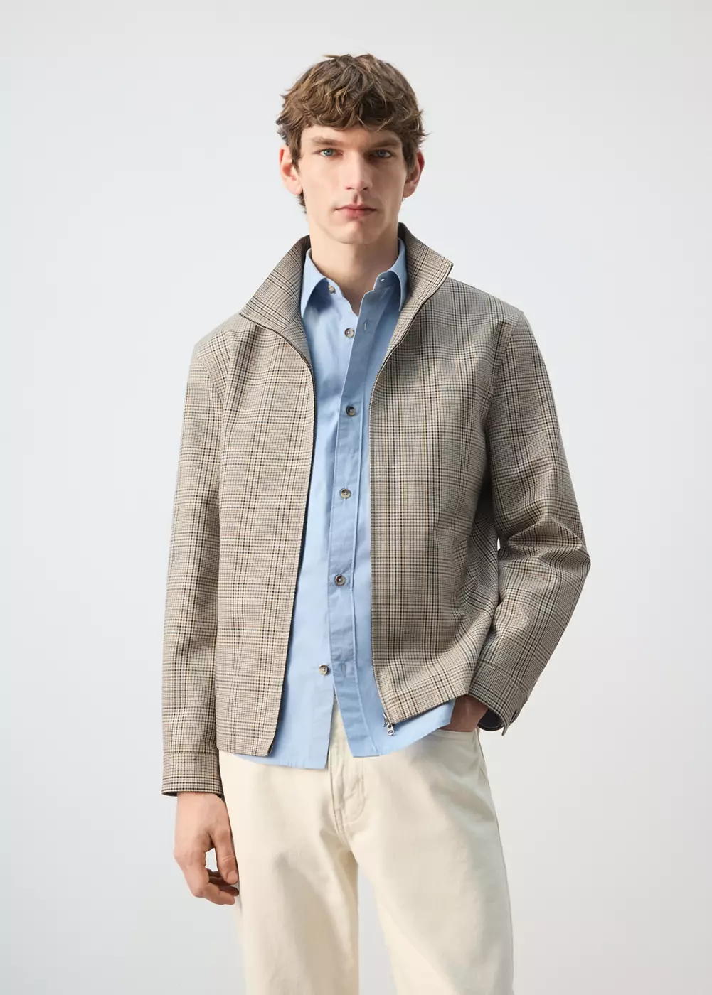 Veste prince-de-galles à col cheminée, MANGO MAN