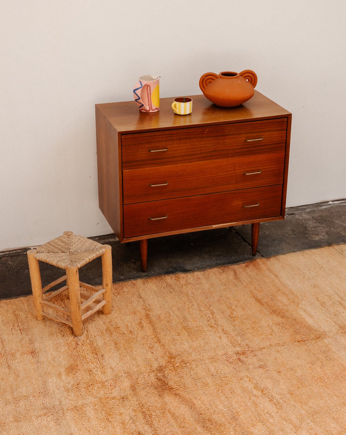 Grand tapis orange et vert en laine Olivier N°26 - Bon état, DEBONGOUT