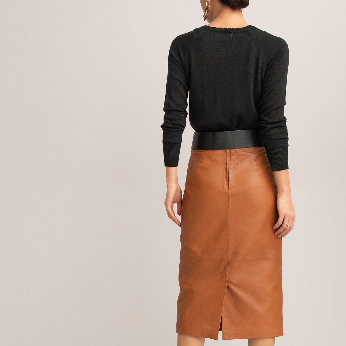 Gonna dritta in pelle marrone cammello La Redoute Collections | La Redoute