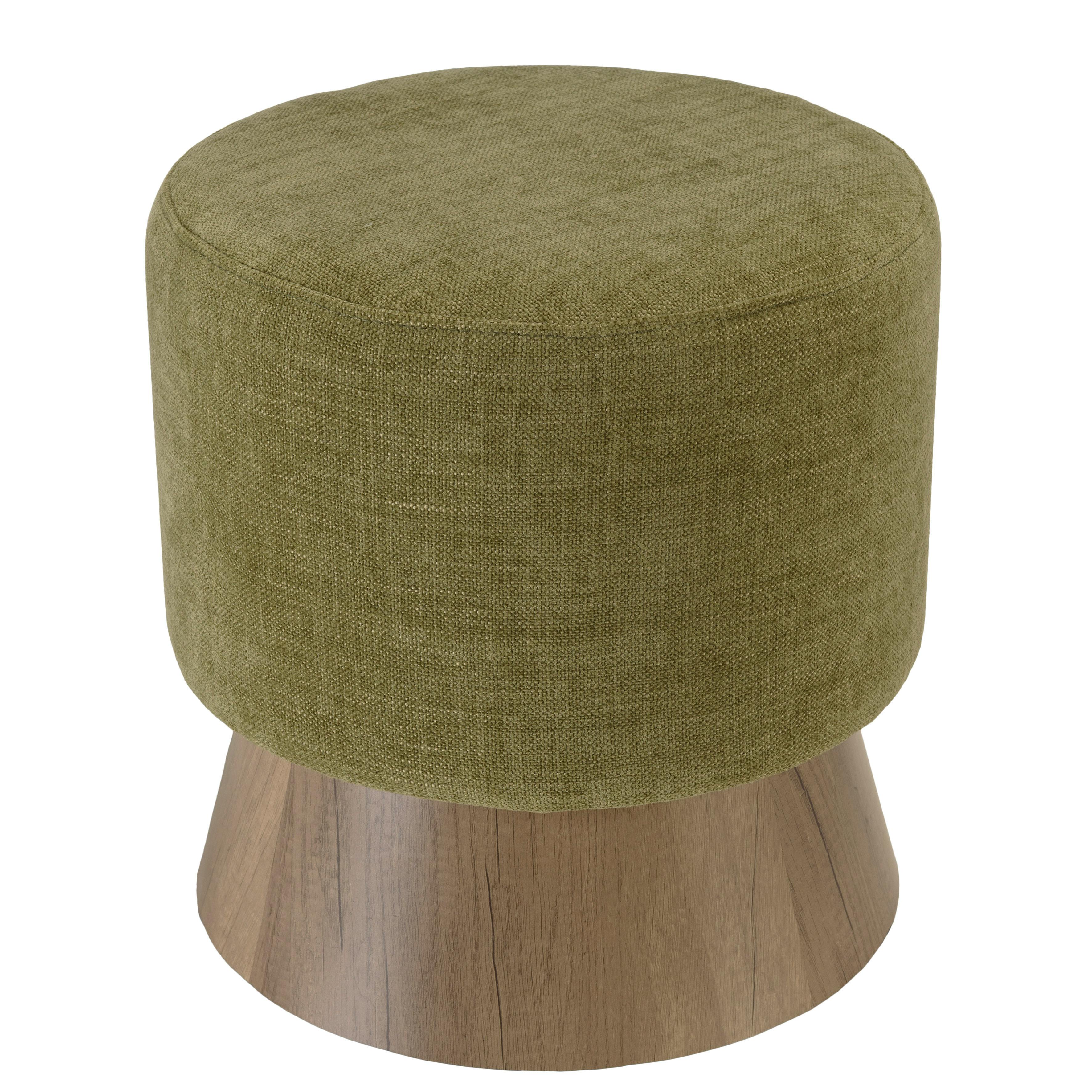 Pouf rond en tissu vert et pied bois  CASTILLE, PIER IMPORT