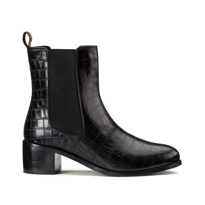 Wide Fit Ankle Boots in Leather with Pointed Toe and Block Heel LA REDOUTE COLLECTIONS PLUS