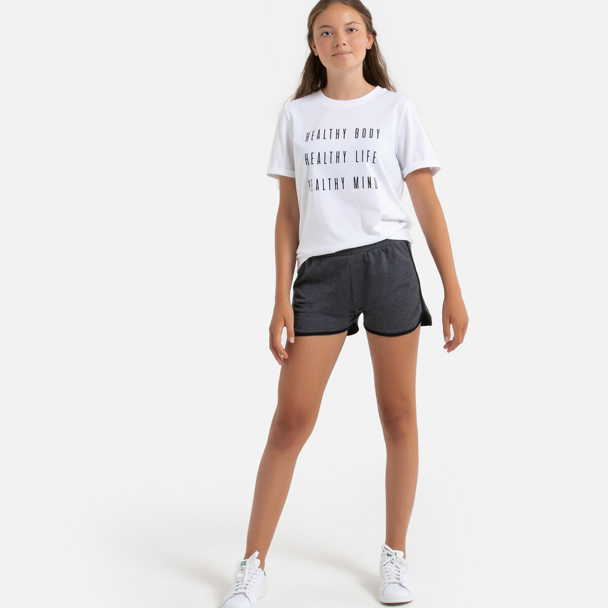 Fleece side stripe shorts in cotton mix La Redoute Collections