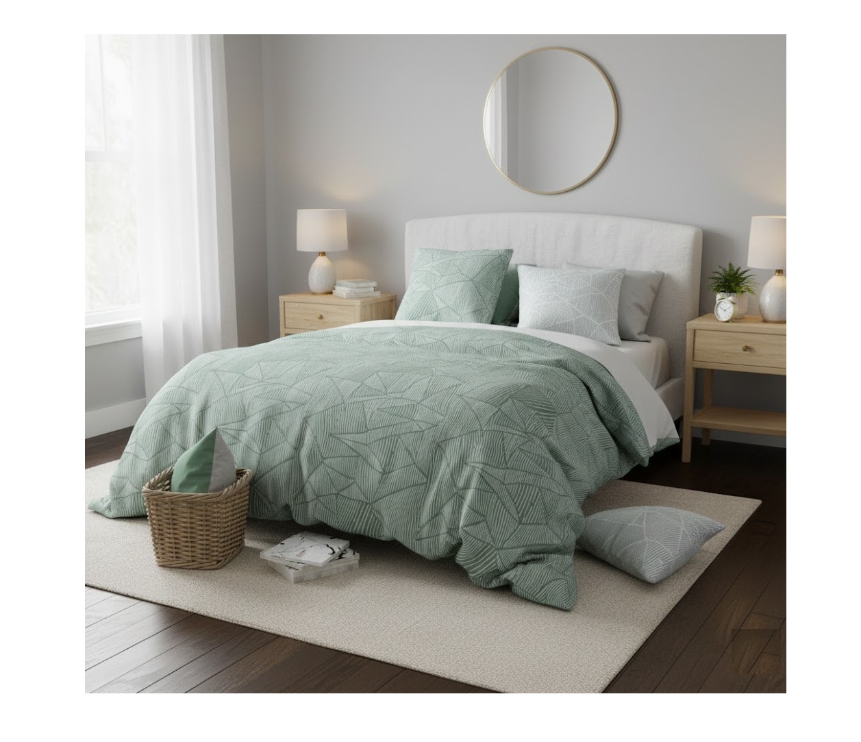 Parure de lit motif graphique vert, EDEN