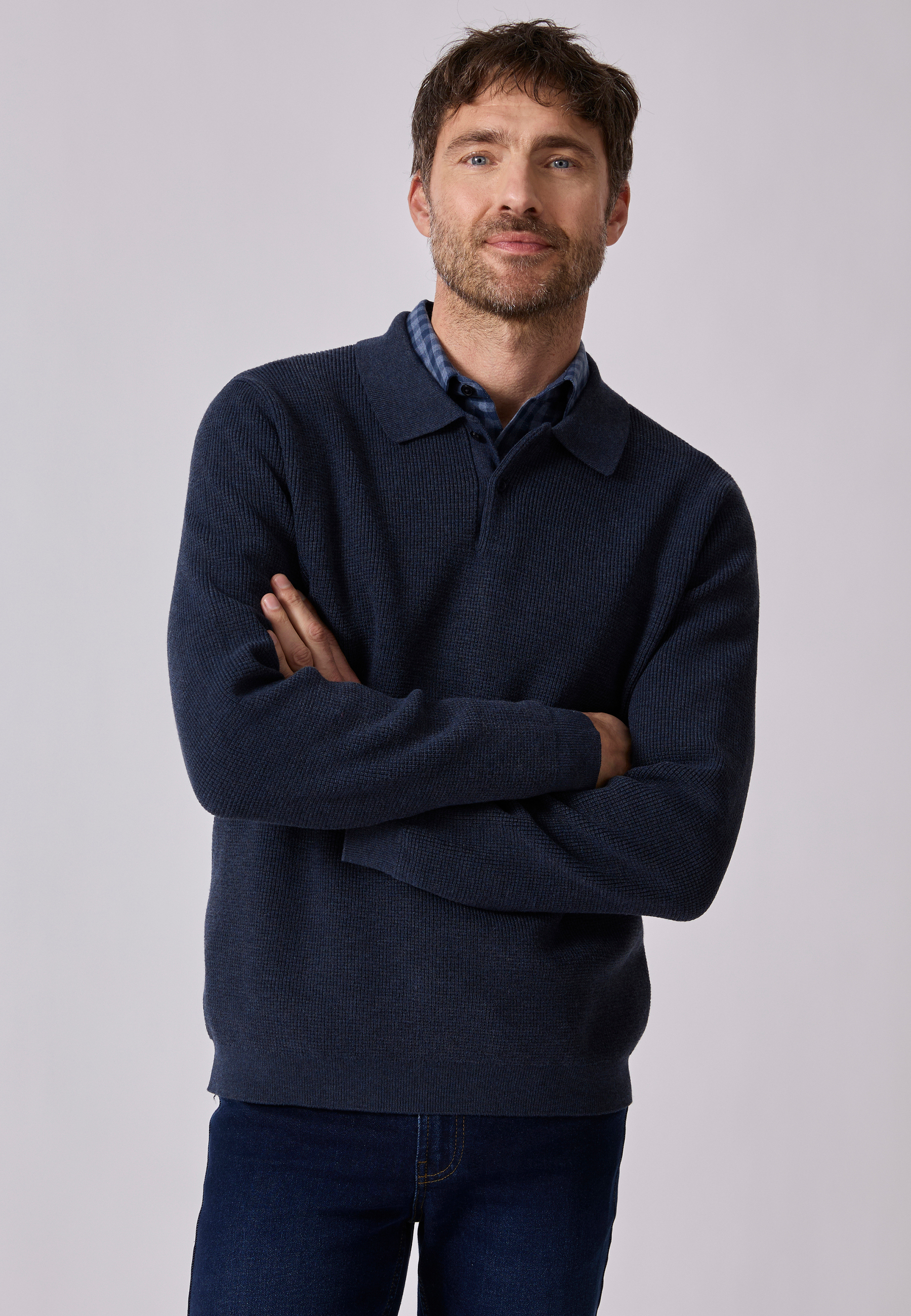 Pull Thermolactyl col polo en maille texturée, DAMART