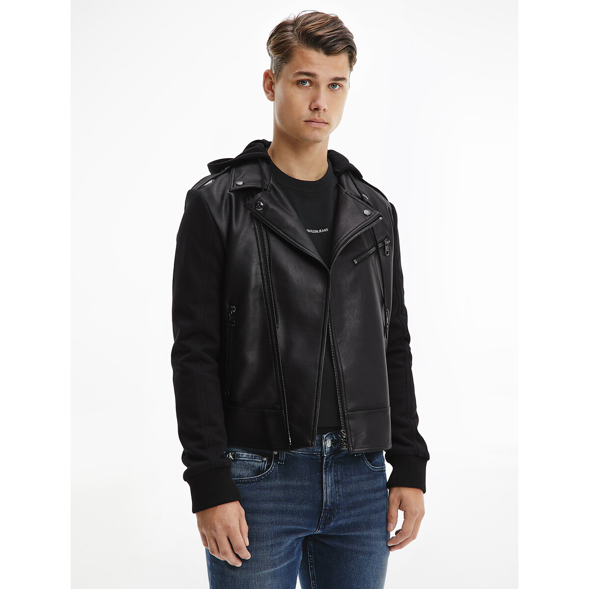 calvin klein black faux leather jacket