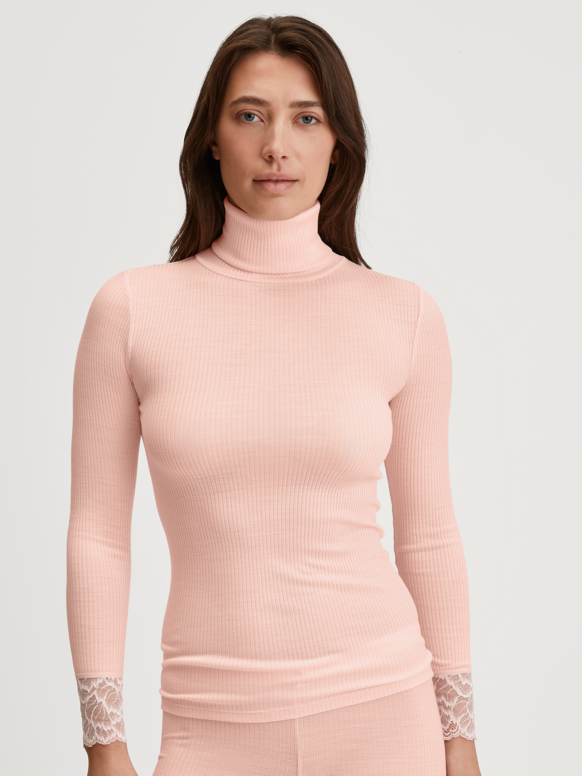 T-shirt à manches longues col roulé en laine et soie manches longues Laine SILKY WOOL JOY, CALIDA