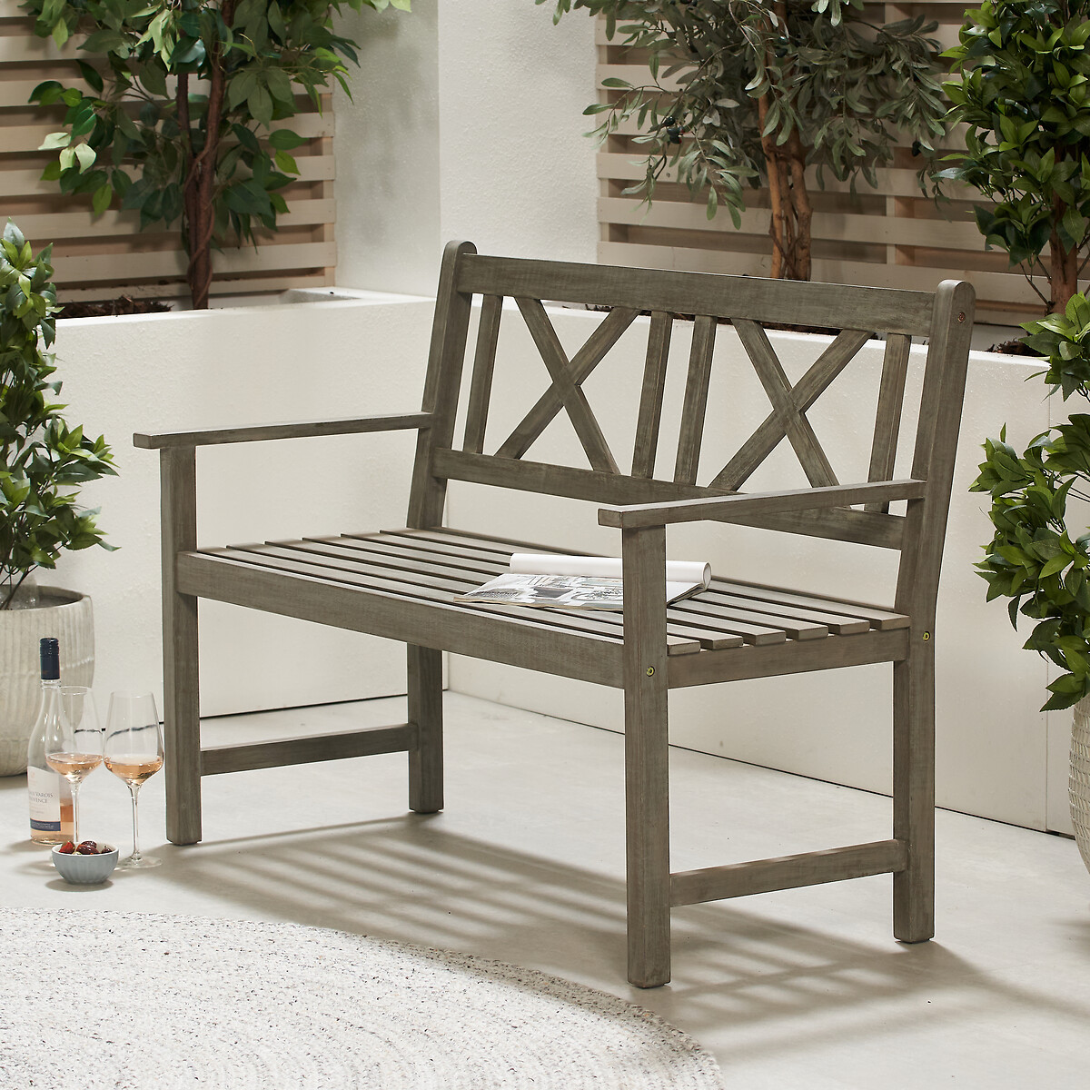 Antique Grey Acacia Wood Bench, SO'HOME