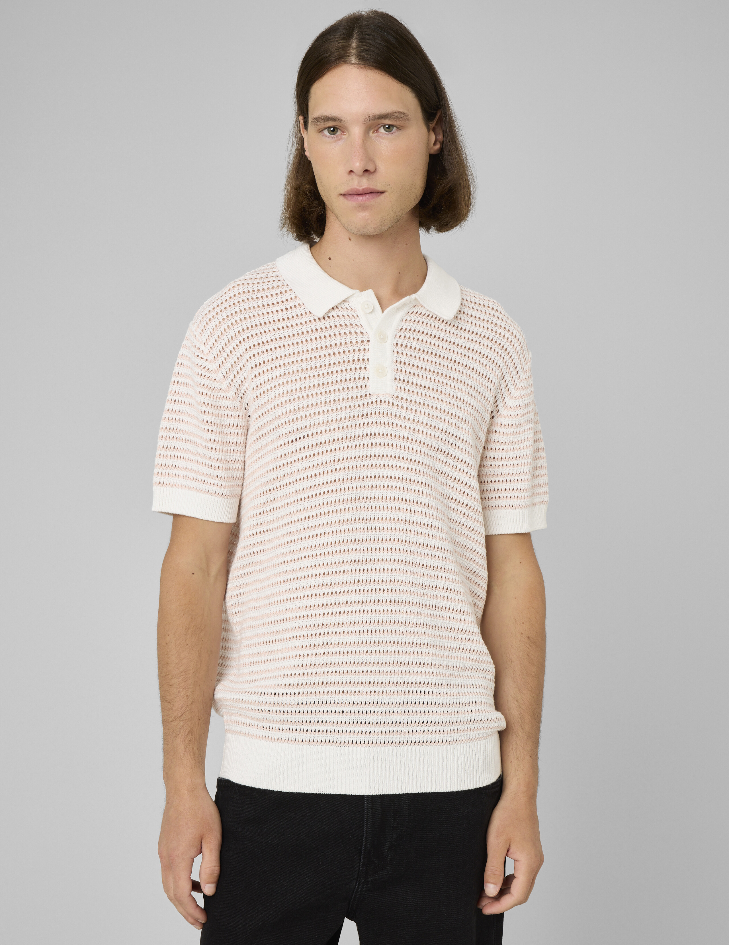 Polo en maille ajourée rayée, BZB