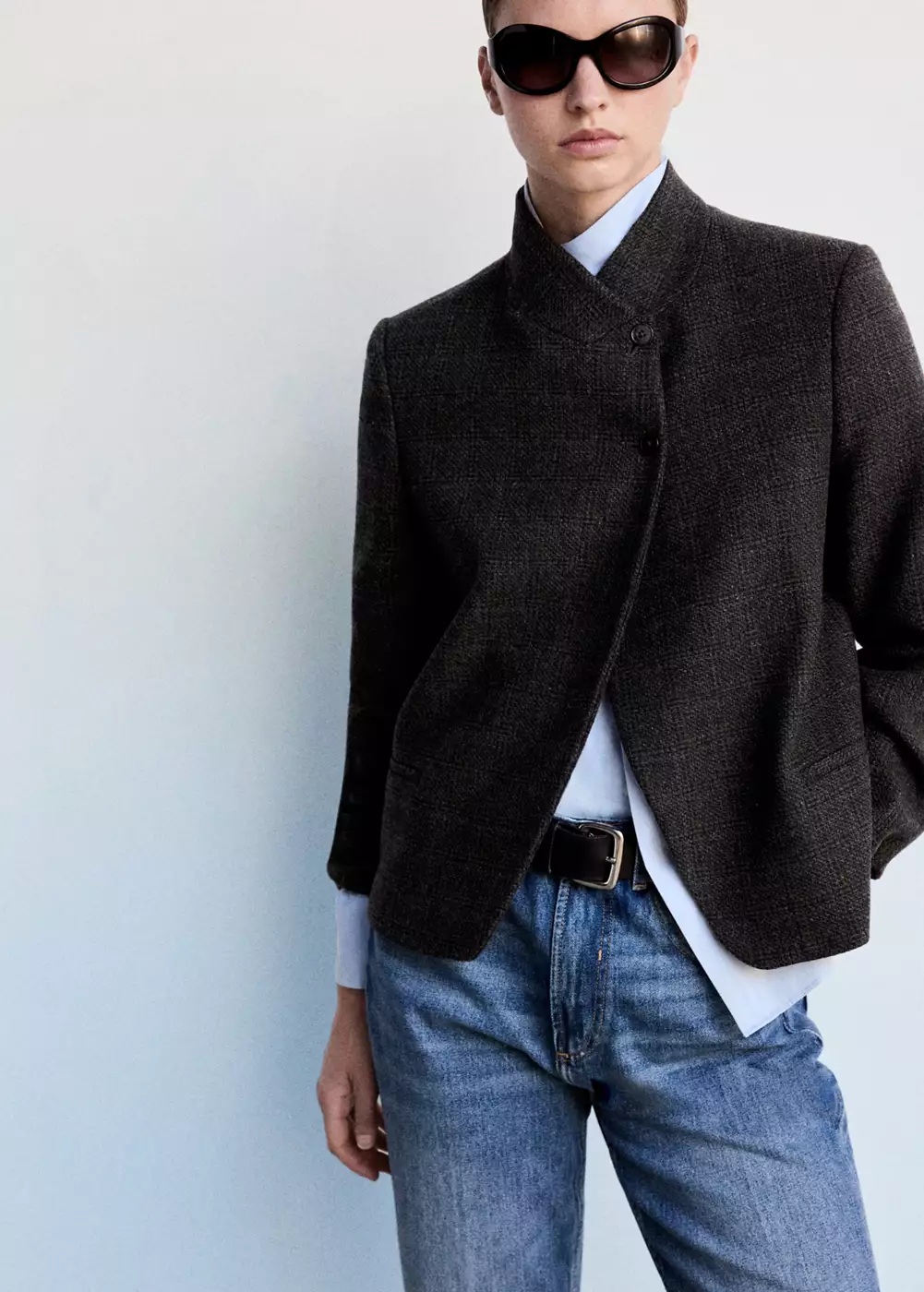Blazer en laine à col montant, MANGO