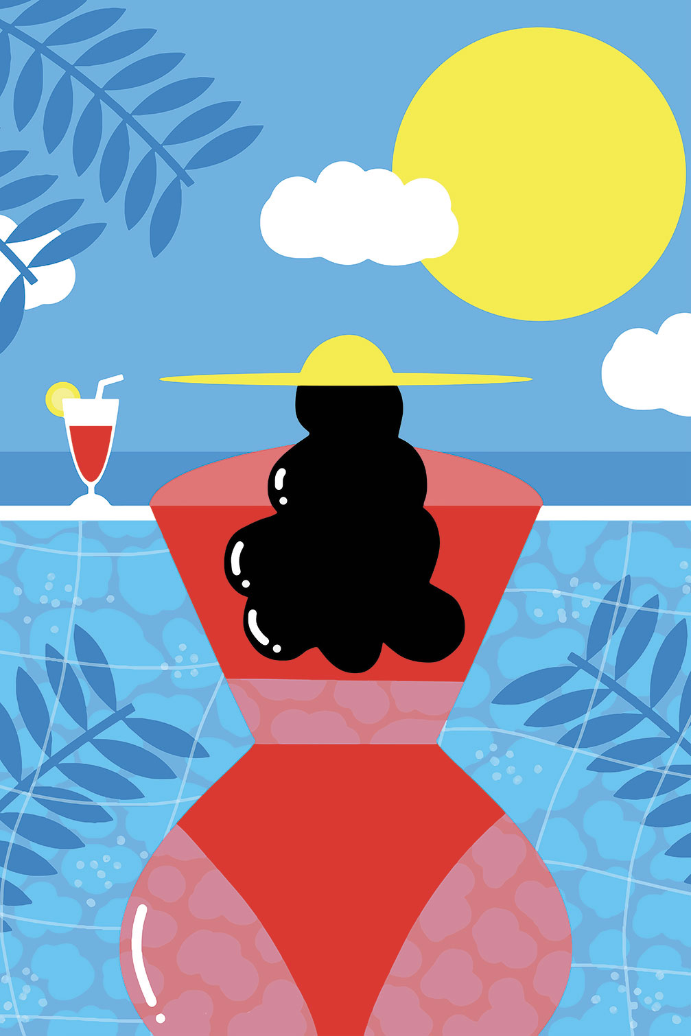 Tableau pop art femme au bord de la piscine, HEXOA
