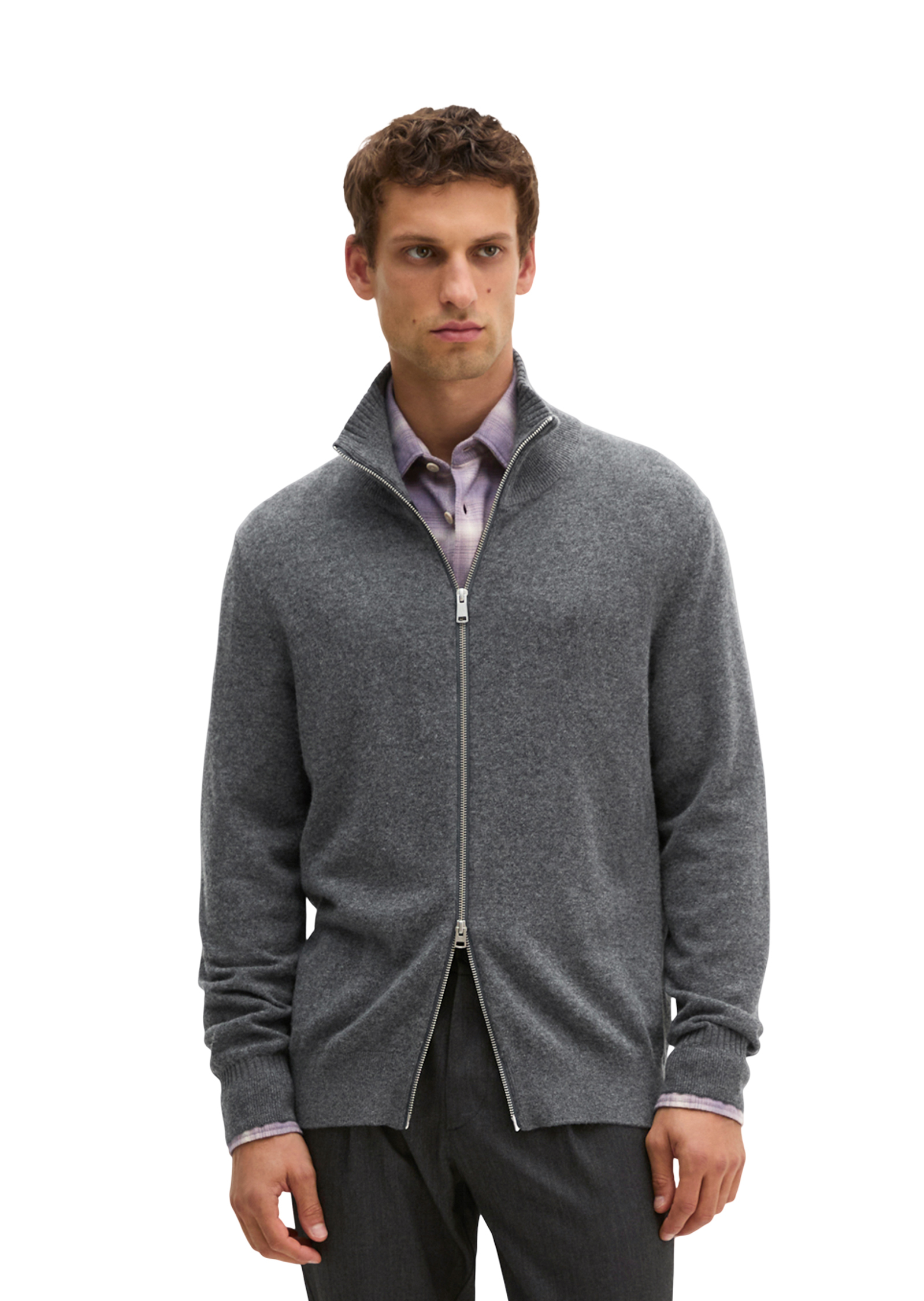 Cardigan à col montant, coupe régulière en mélange de coton bio et de laine vierge, MARC O'POLO