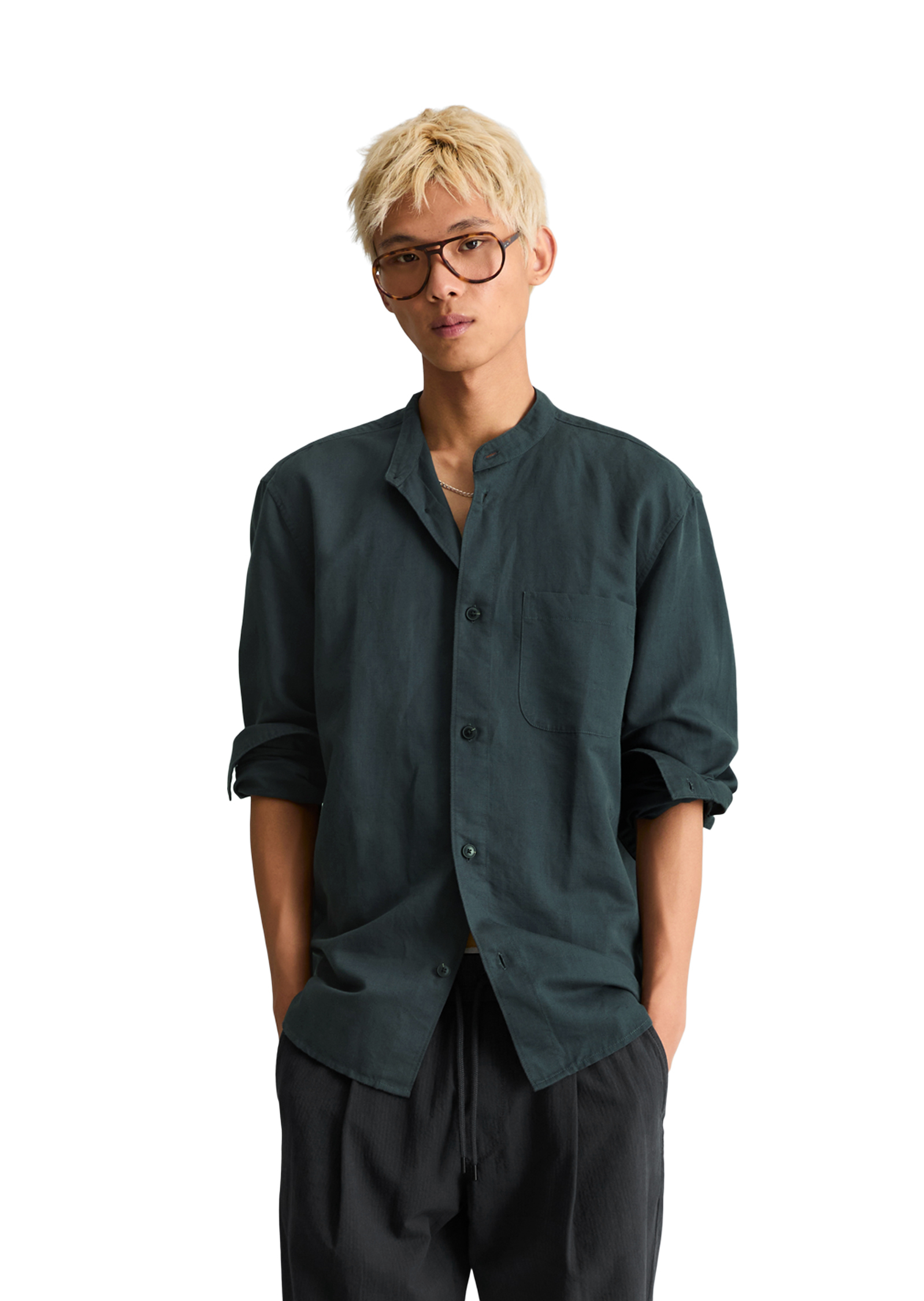 Chemise à col droit regular en lin et en coton bio, MARC O’POLO DENIM