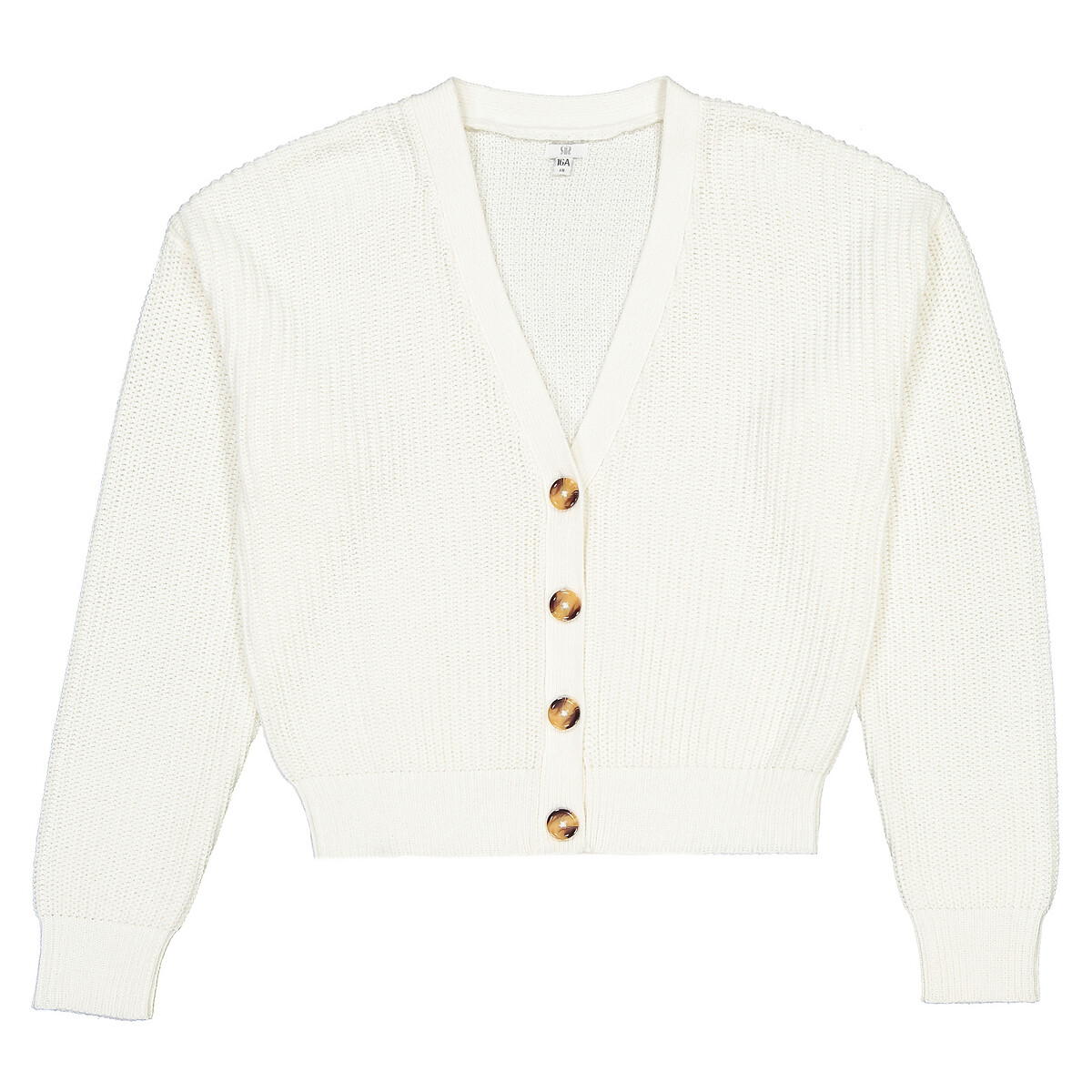 Cotton mix buttoned cardigan with v-neck in chunky knit, 10-18 years ...