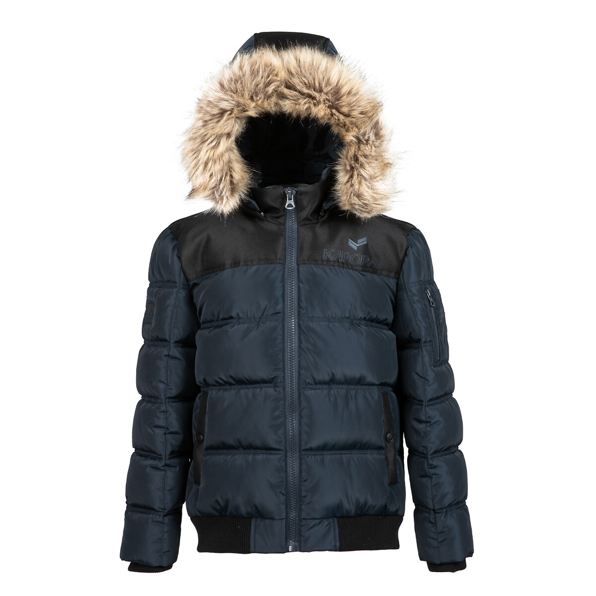 Hooded Padded Jacket with Removable Faux Fur Lining