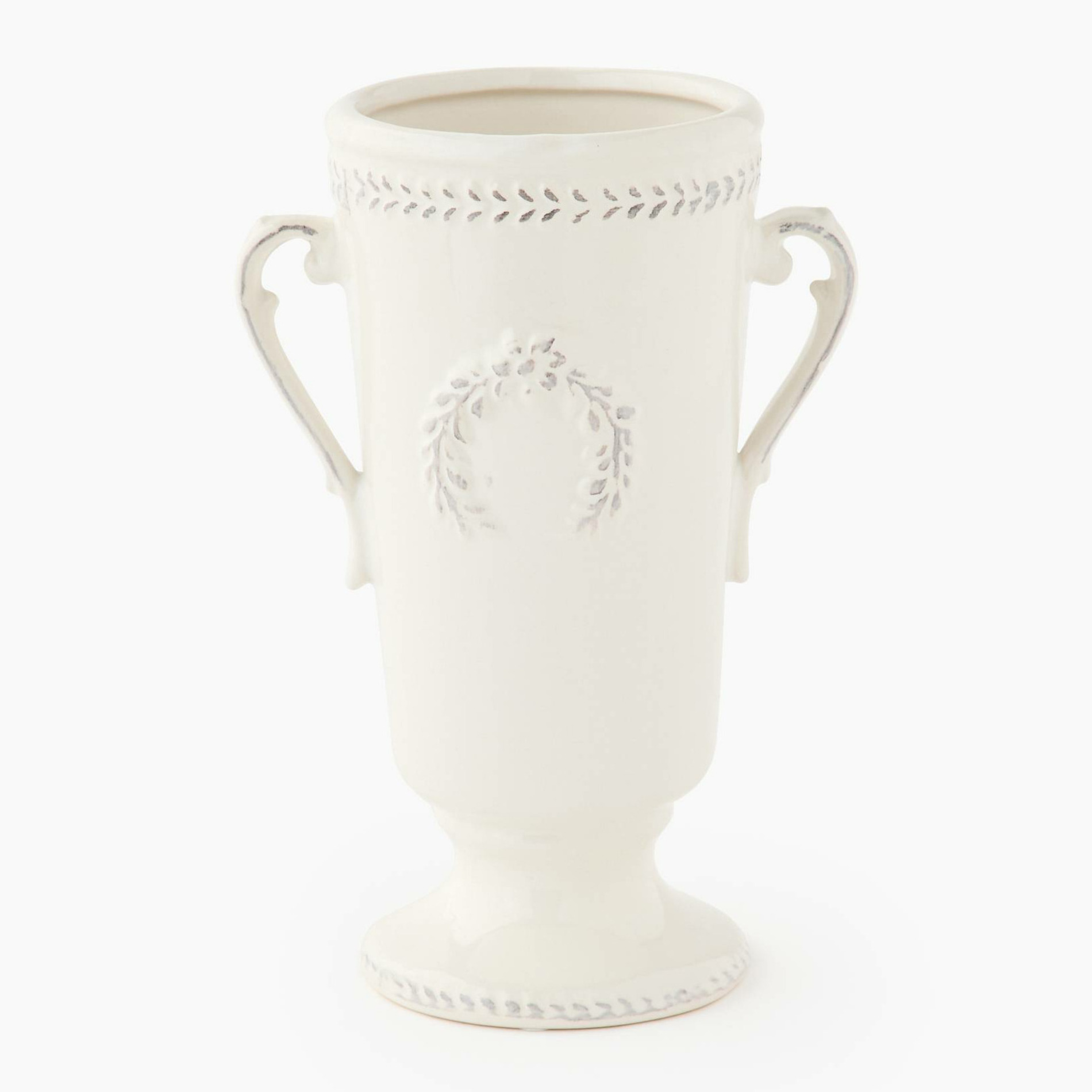 Vase embossé anses, 10,6xH22cm, en céramique, MONOPRIX