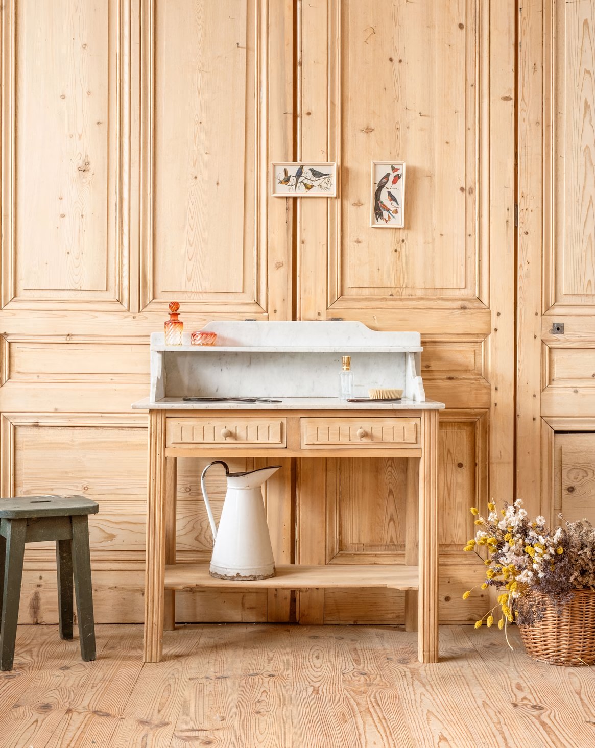 Coiffeuse en bois et marbre Louise N°331 - Bon état, DEBONGOUT