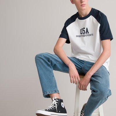 Cotton Oversize Varsity T-Shirt with Crew Neck LA REDOUTE COLLECTIONS