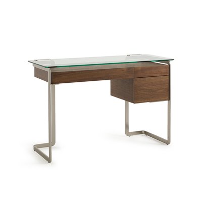 James Walnut Metal and Tempered Glass Desk AM.PM