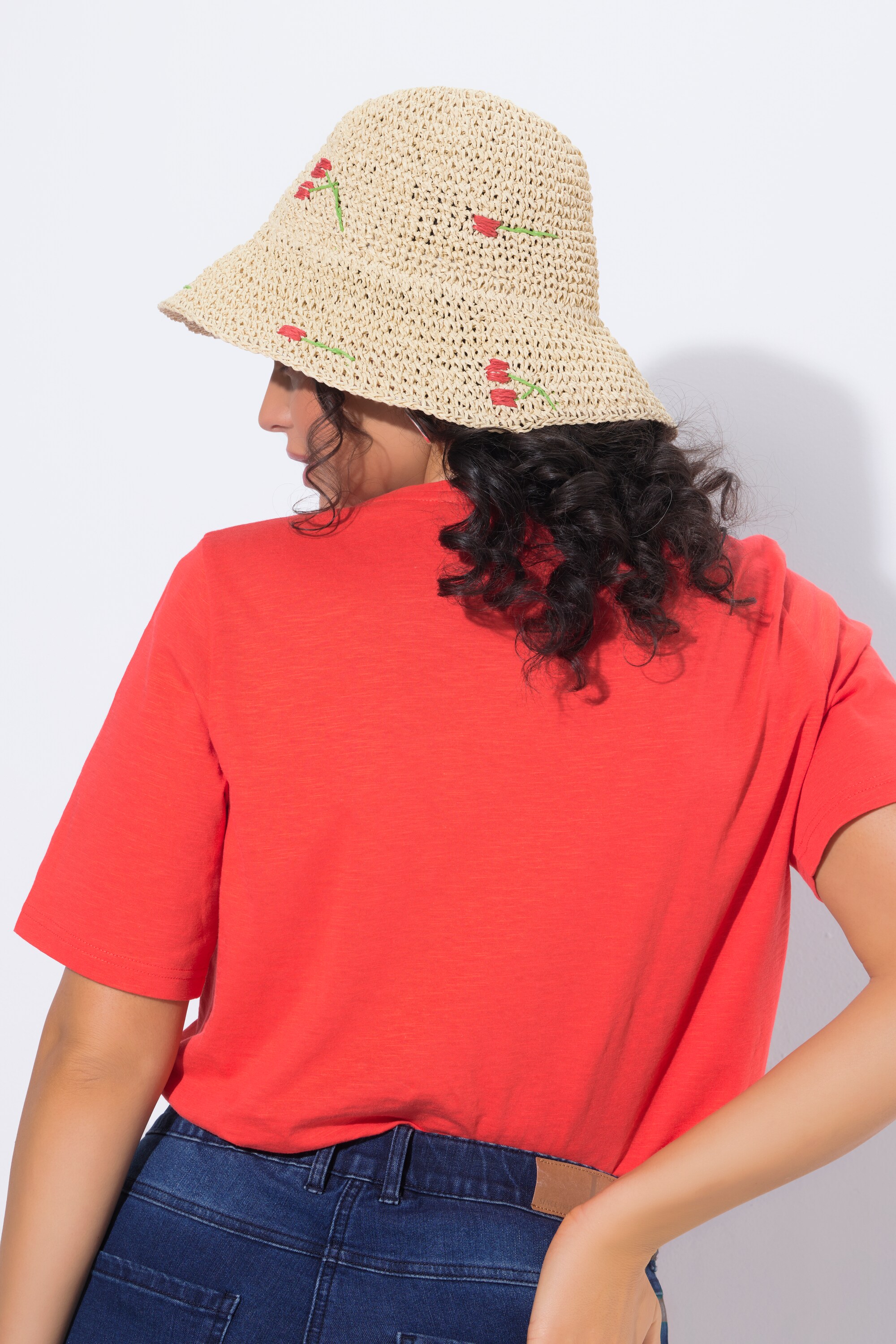 Chapeau en paille de papier, motif fleurs, ULLA POPKEN