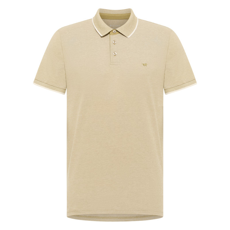 Polo en coton bleu uni pourvu d'un col boutonné et d'une coupe droite, MUSTANG