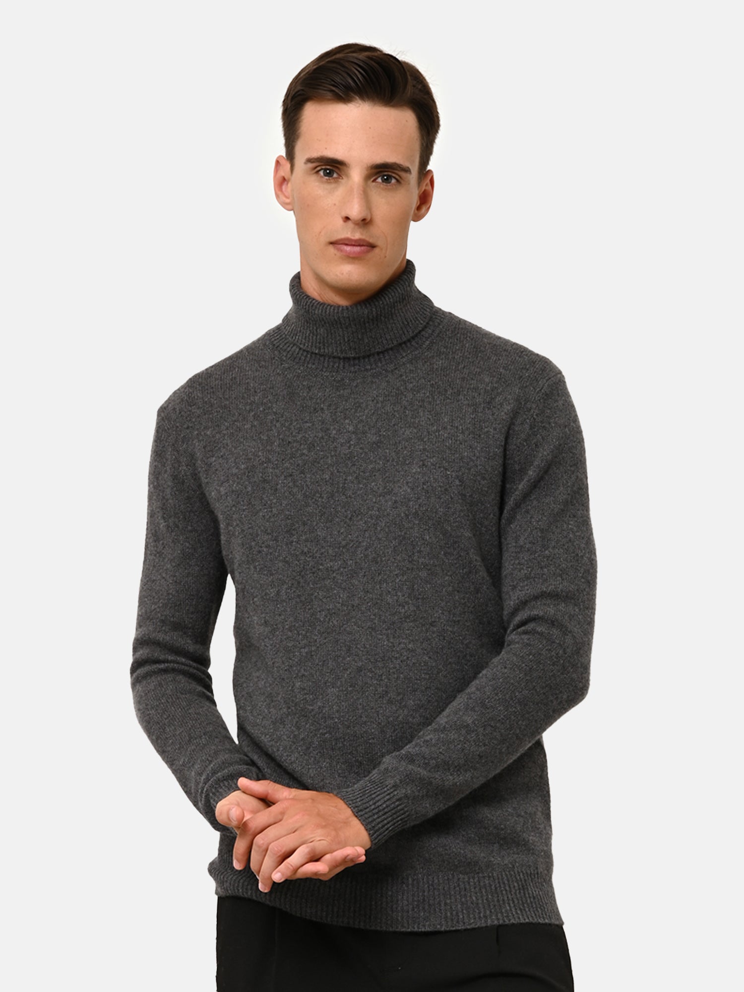 Pull Col Roulé 4 Fils Anthracite Chiné Sacha, JUST CASHMERE