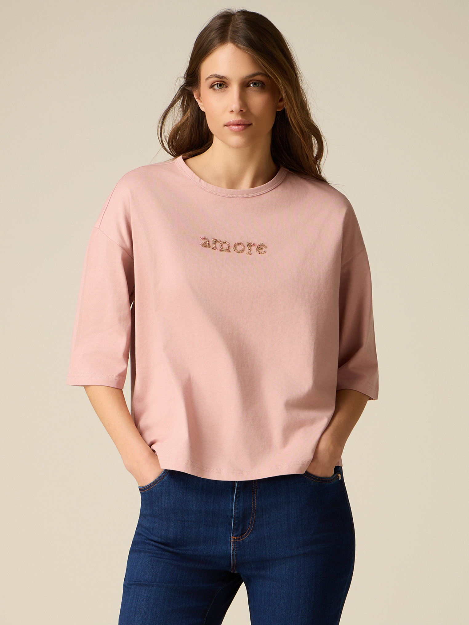 T-shirt avec broderie lettrage, OLTRE