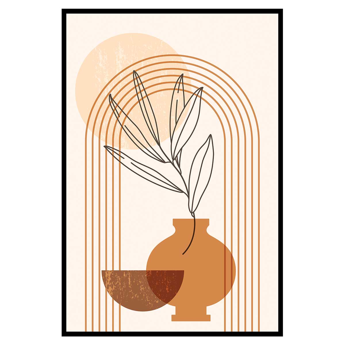 Affiche encadrée line art vase tons chaleureux, HEXOA