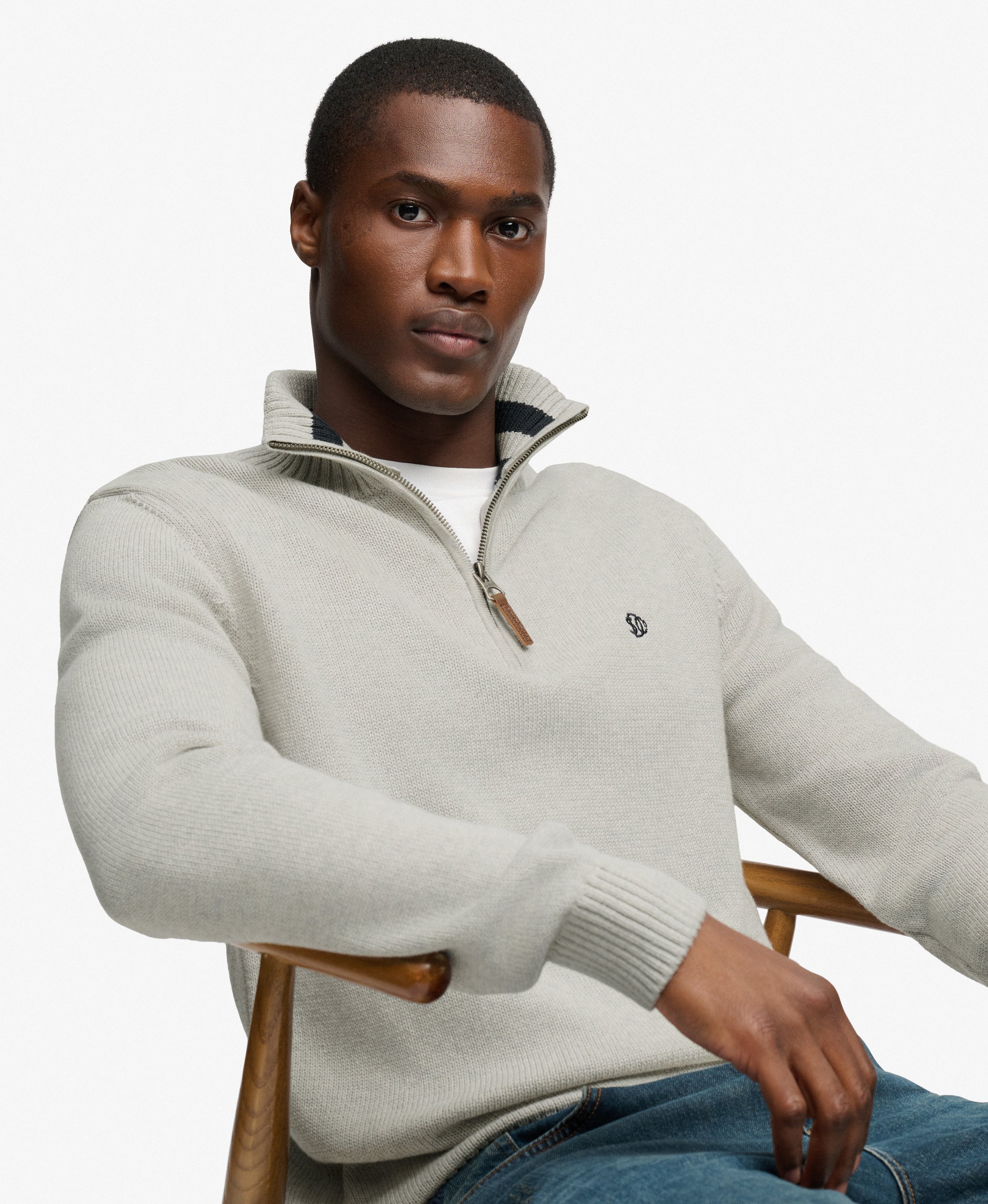 Pull à col zippé en maille de coton Classics, SUPERDRY
