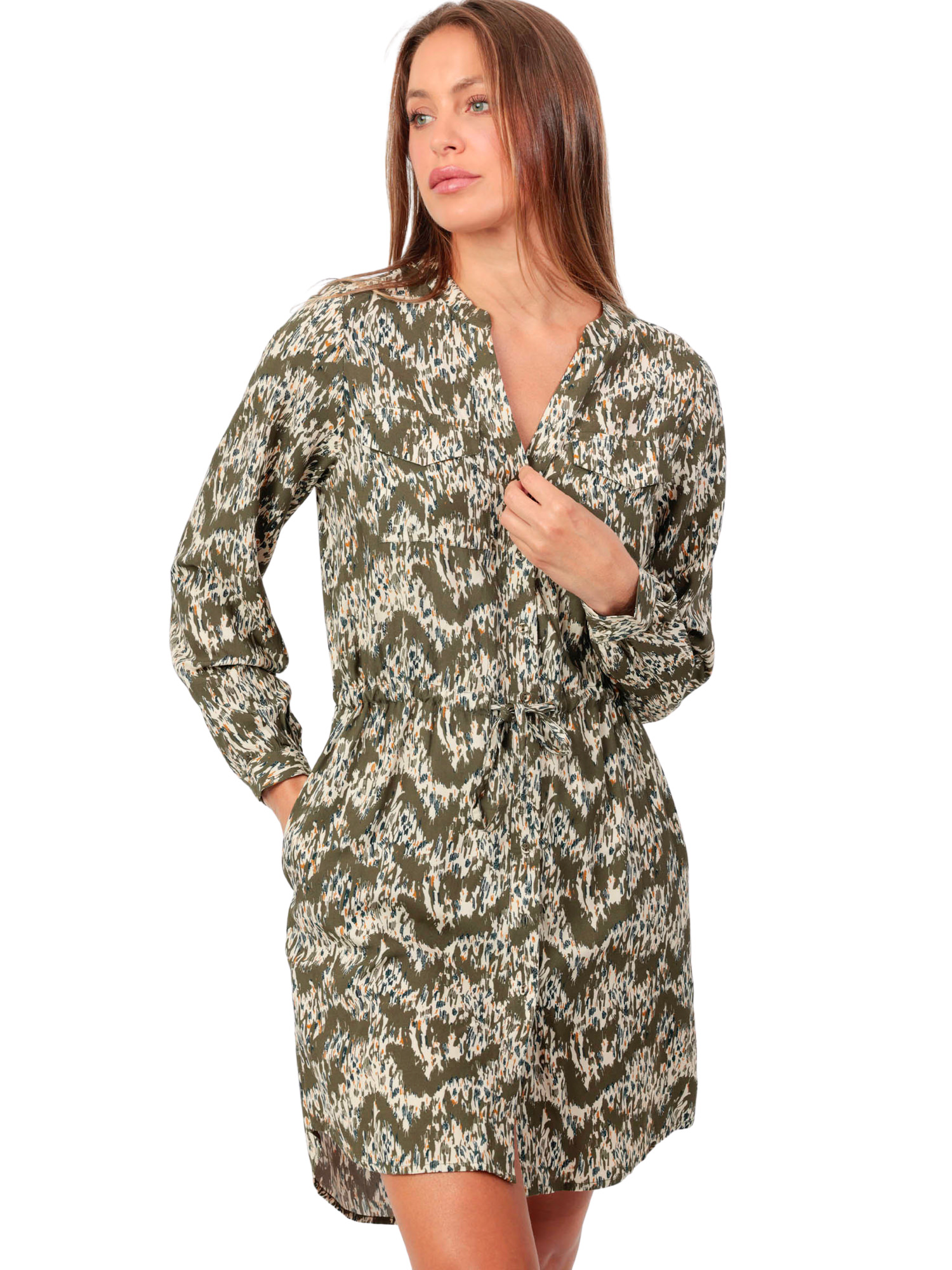 Robe estivale boutonnée manches longues Safari, ADMAS