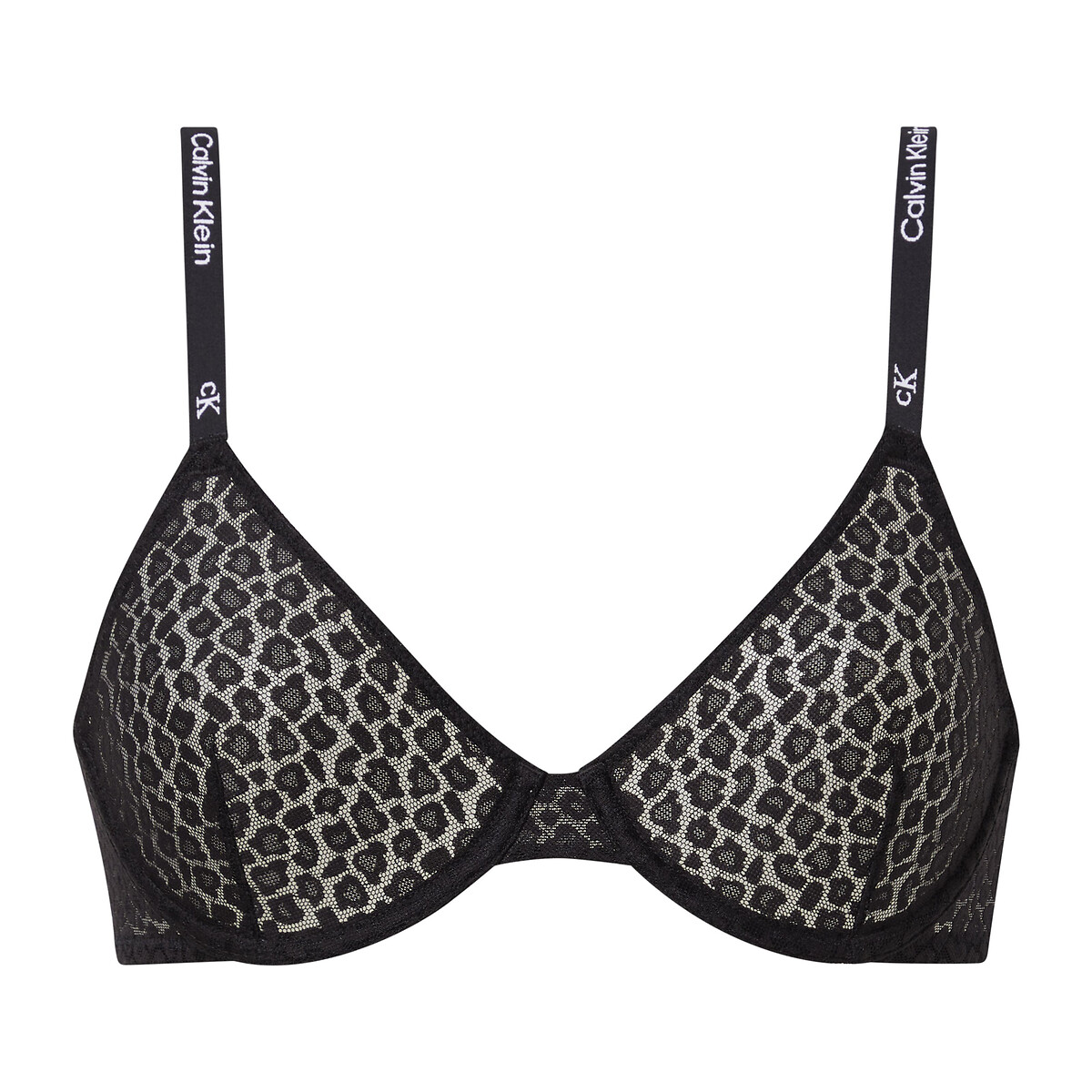 Lace demi-cup bra in animal print, black, Calvin Klein Underwear
