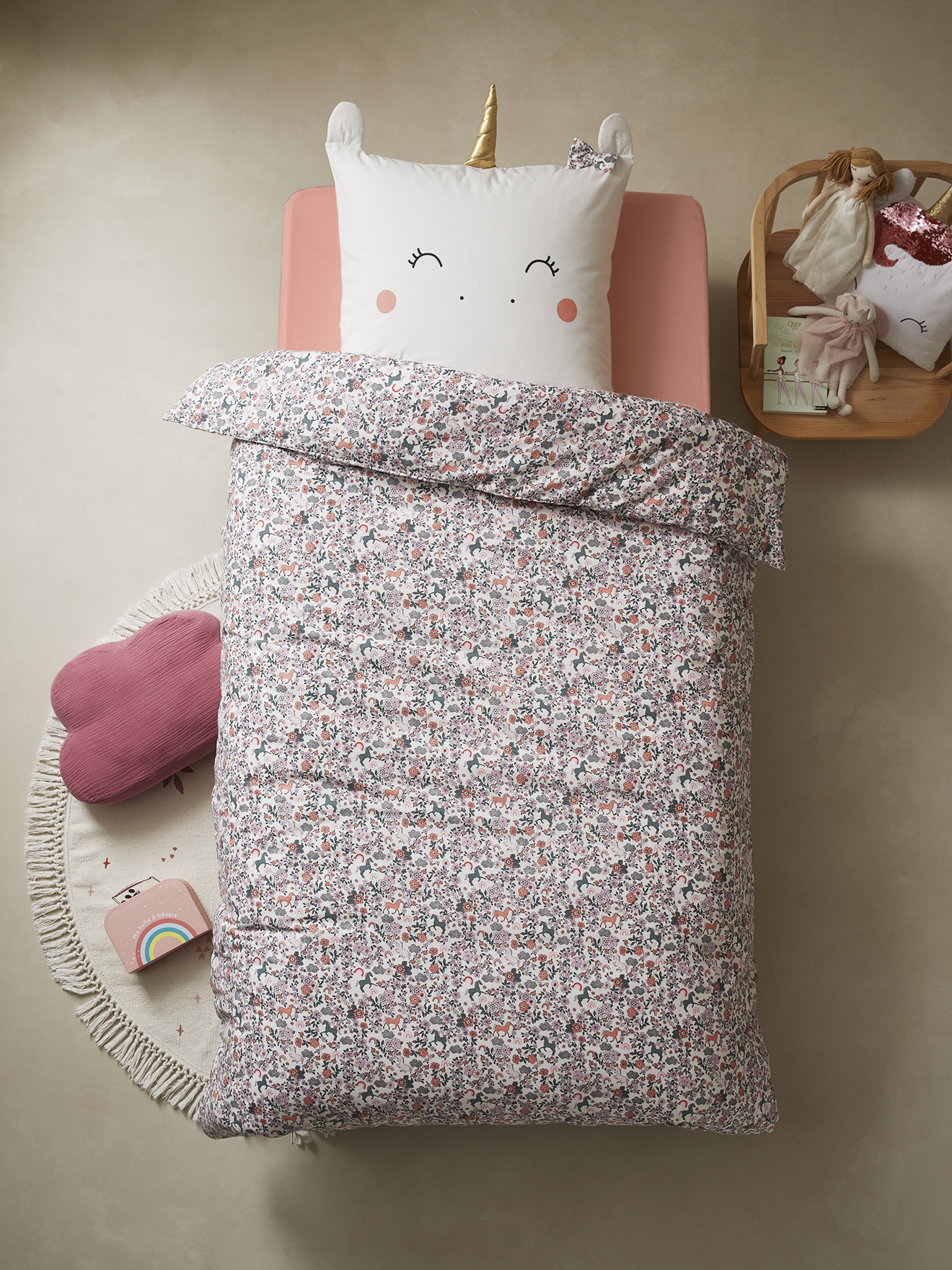 Parure housse de couette + taie d'oreiller PAYS DES LICORNES, VERTBAUDET