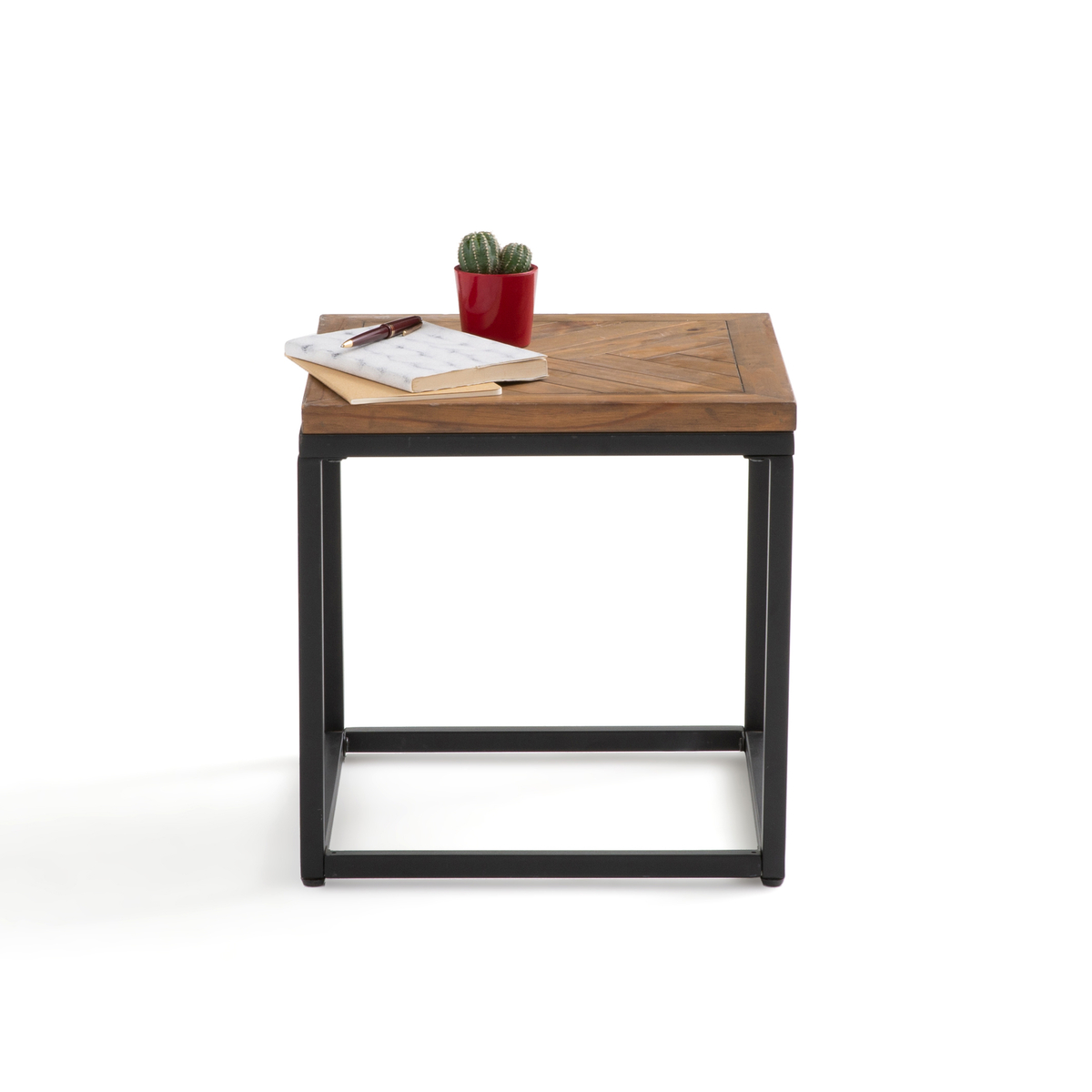 Product photograph of Nottingham Side Table In Metal Pine Herringbone Parquet Small from La Redoute UK.