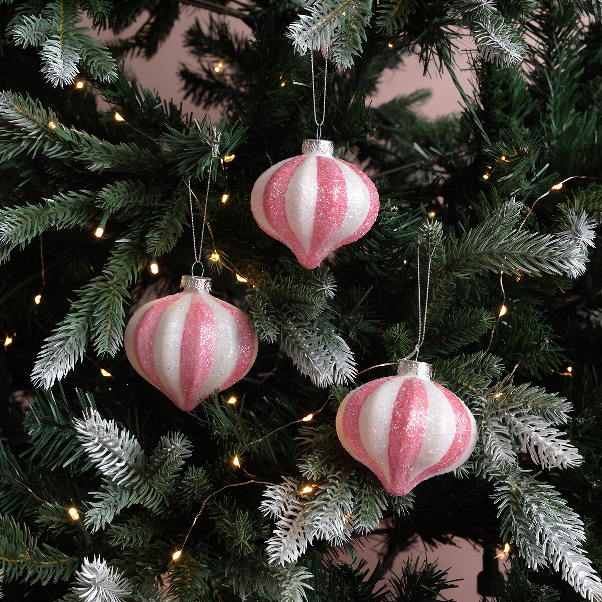 Set of 3 Pink Stripe Baubles, SO'HOME