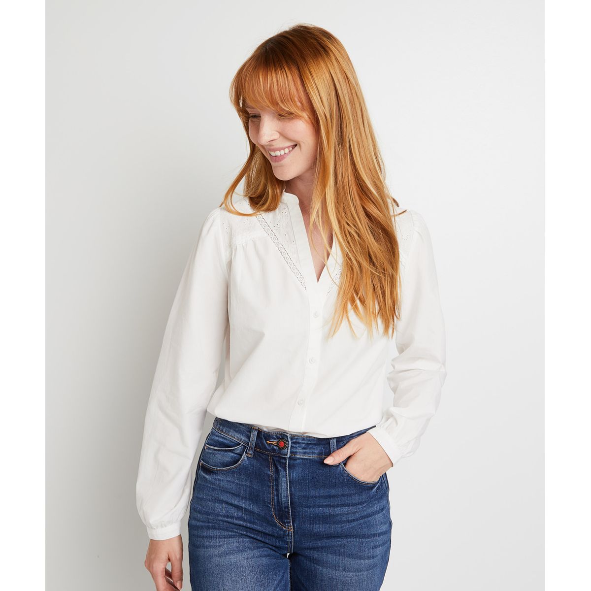 Femme Vêtements Sweats et pull overs Pulls sans manches Chemise En Popeline De Coton Coton Patou en coloris Blanc 