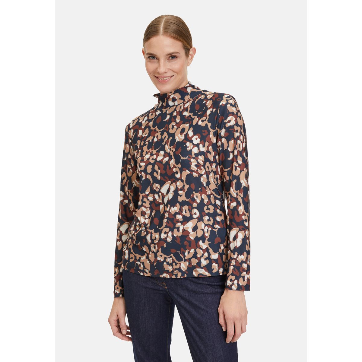 Pull Betty Barclay Bleu Imprimé Bi-matières - Taille 44, Manches 3/4, Occasion Très Bon état