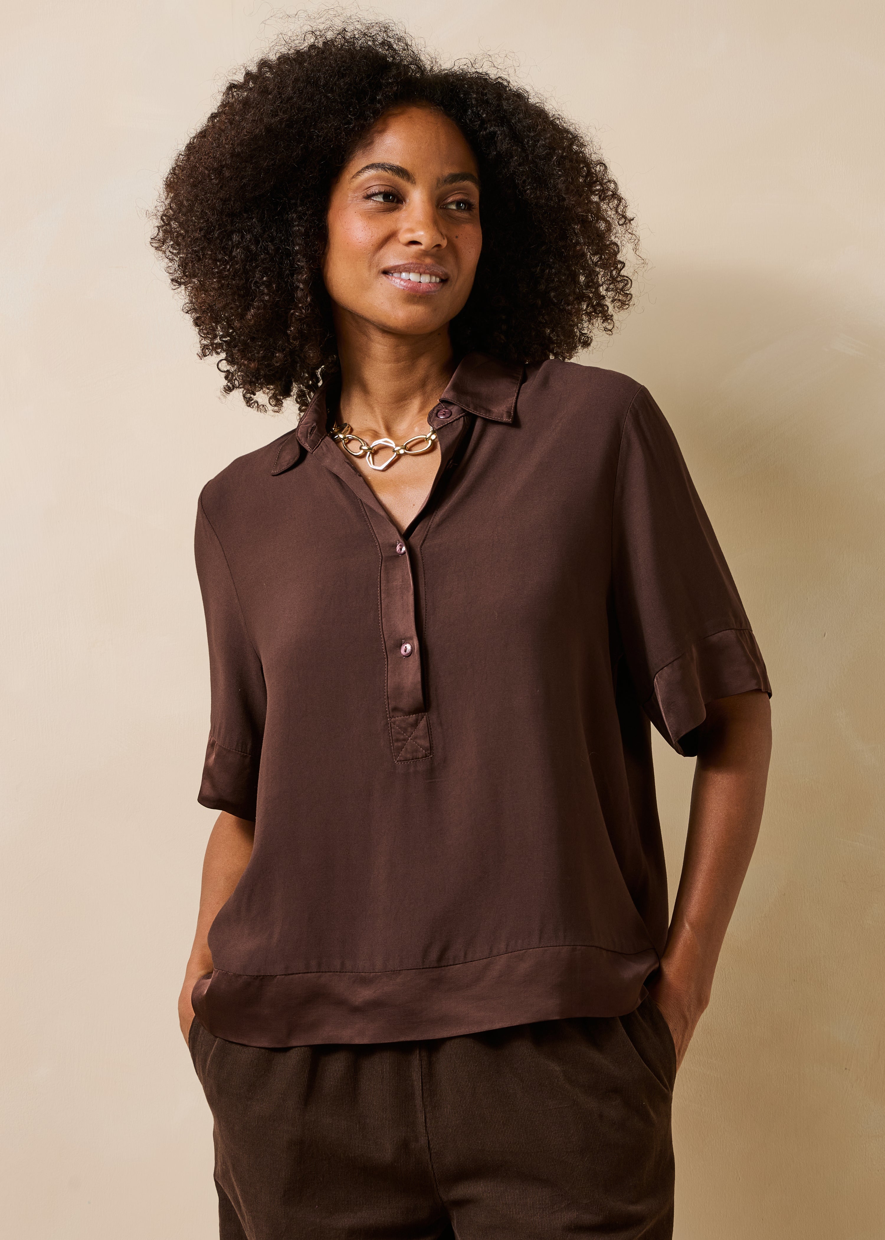 Top polo en satin manches courtes, LA FEE MARABOUTEE