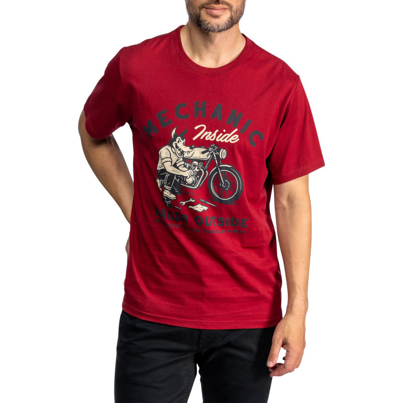 T-shirt en coton rouge avec un grand imprimé pourvu d'une coupe droite, DAYTONA
