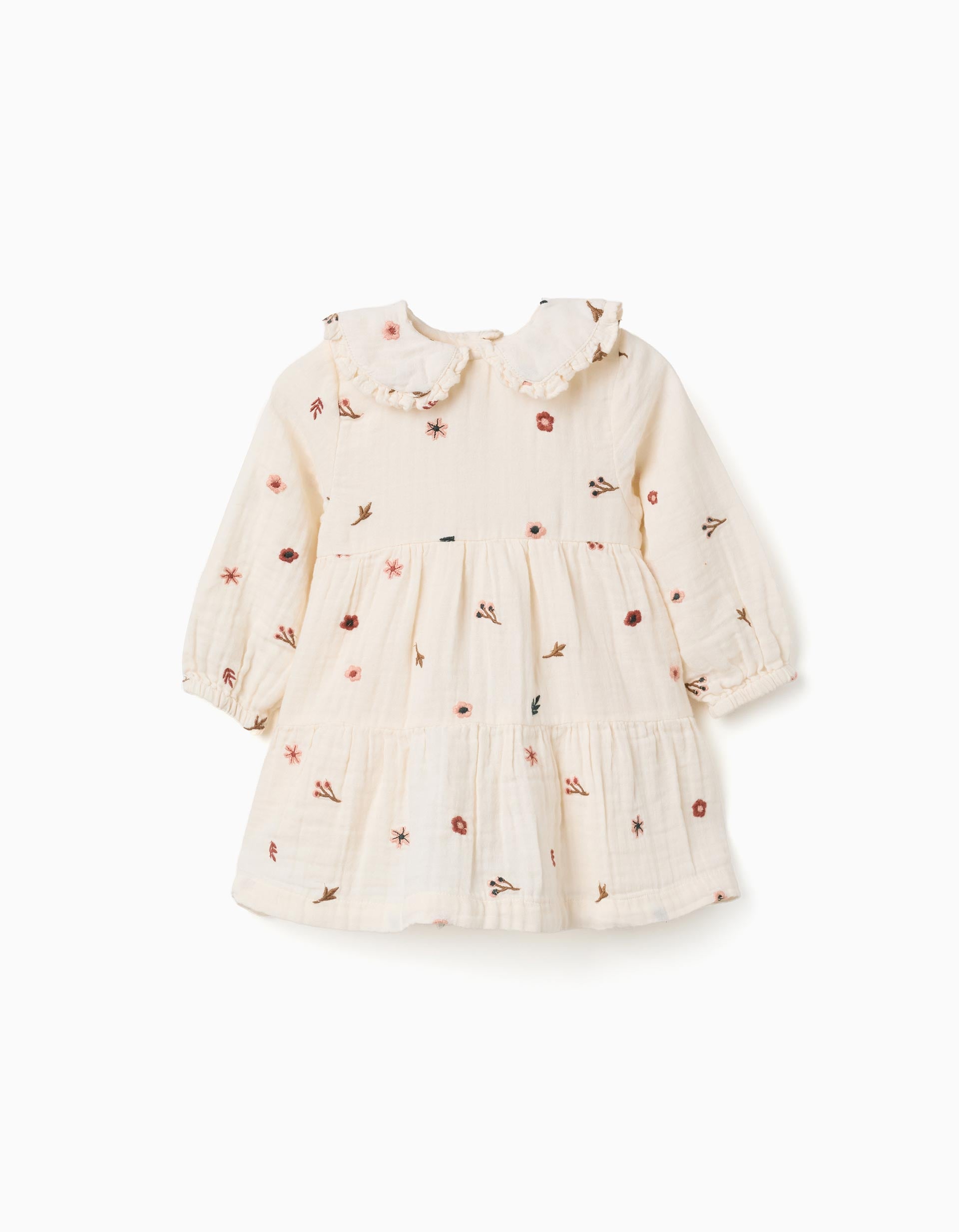 Robe en coton à manches longues avec broderie florale, ZIPPY