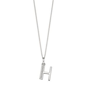 Sterling Silver Art Deco Initial 'H' Pendant with Cubic Zirconia Stone Detail BEGINNINGS image
