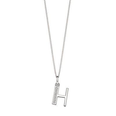 Sterling Silver Art Deco Initial 'H' Pendant with Cubic Zirconia Stone Detail BEGINNINGS