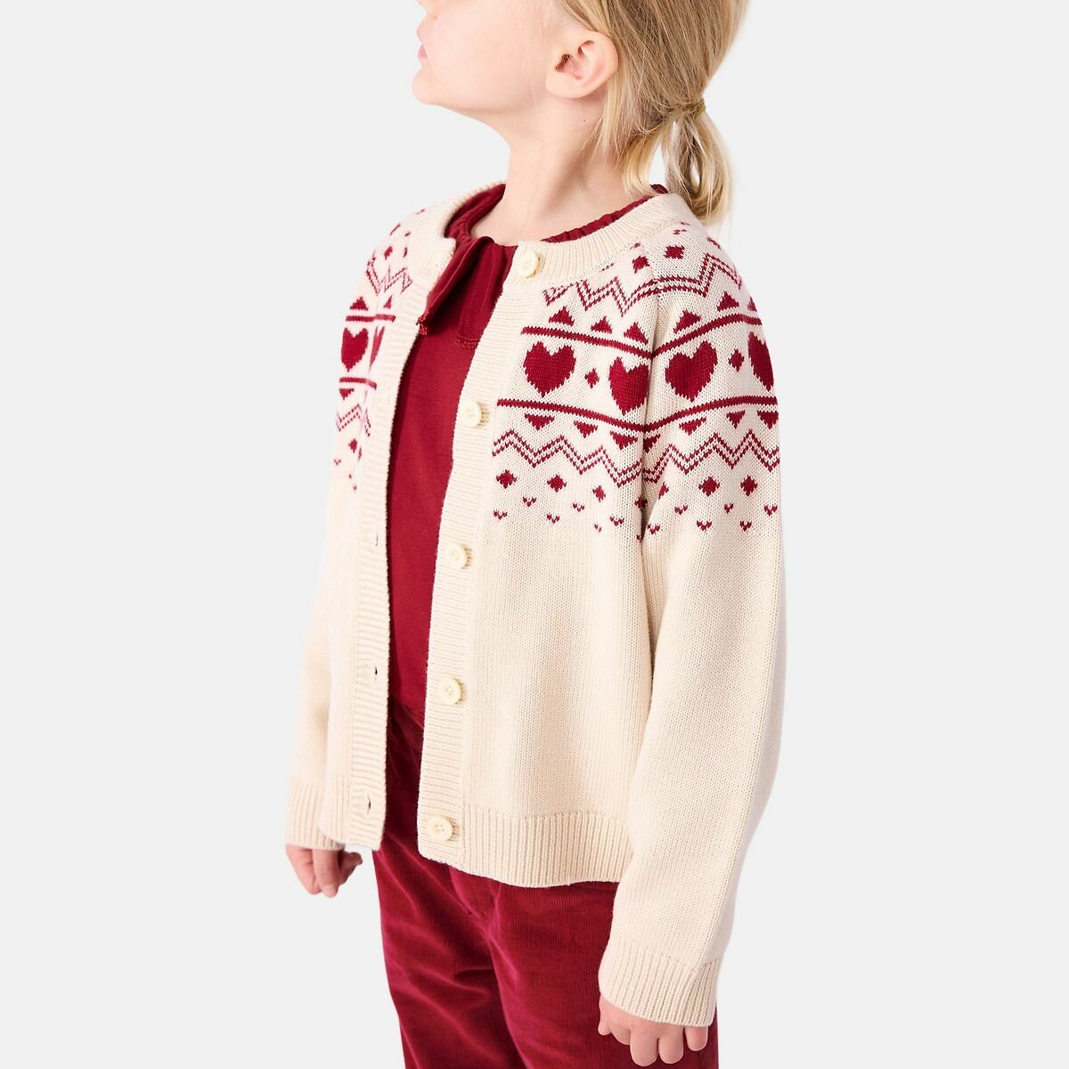 Cardigan en laine et coton, motif jacquard, PETIT BATEAU