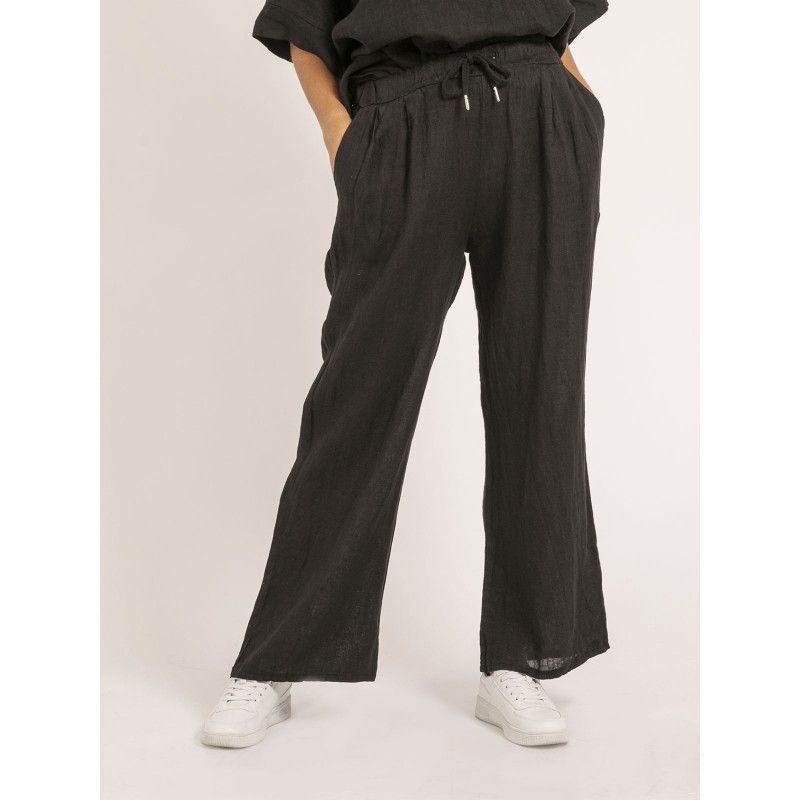 Pantalon en discount lin noir femme