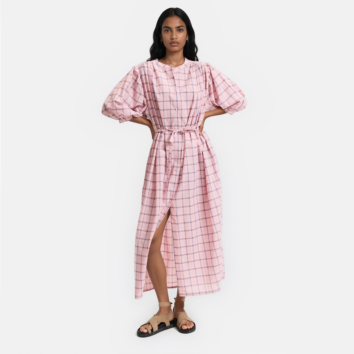 Robe longue à carreaux manches 3/4, LA REDOUTE COLLECTIONS