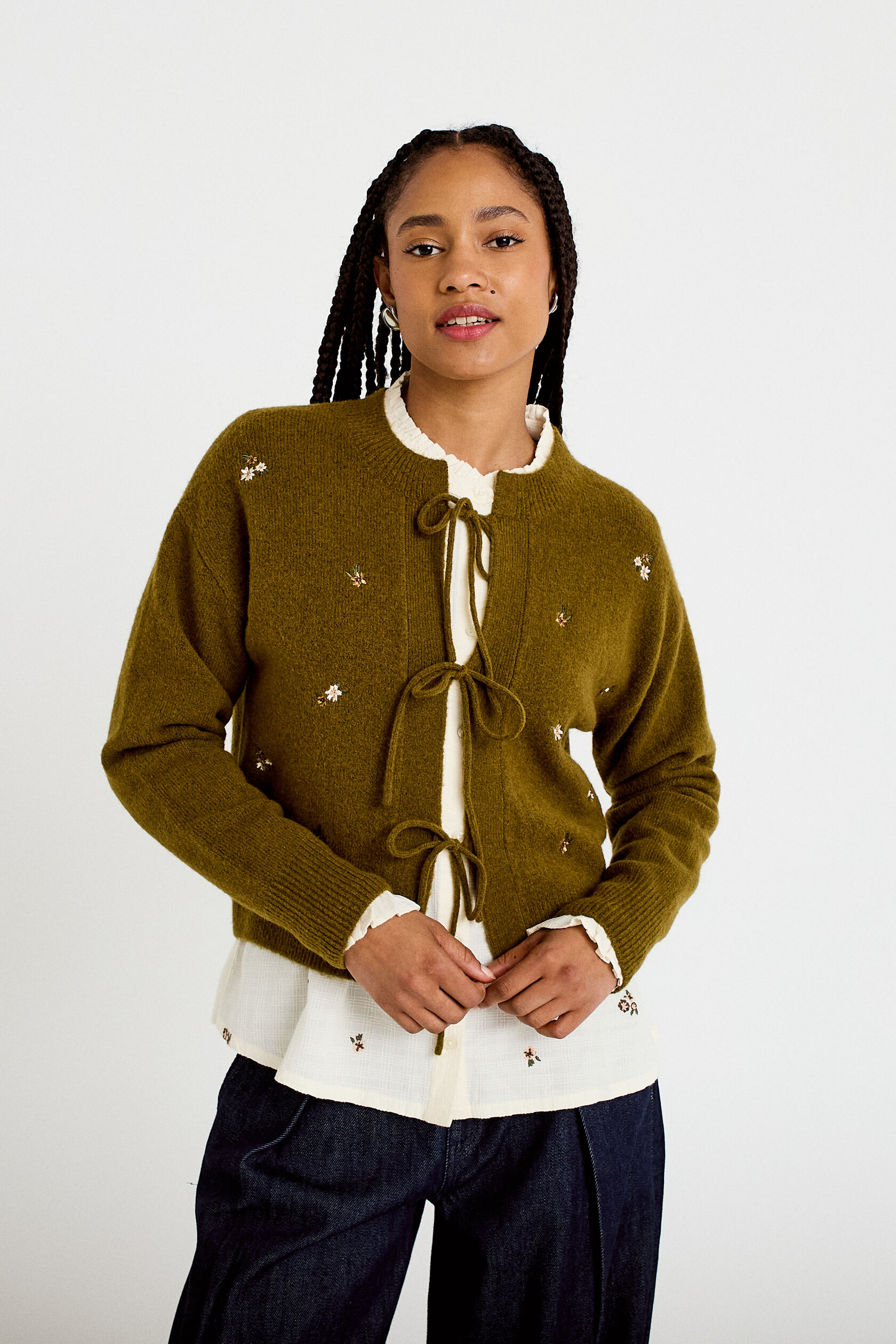 Gilet manches longues brodé noeuds, CACHE CACHE
