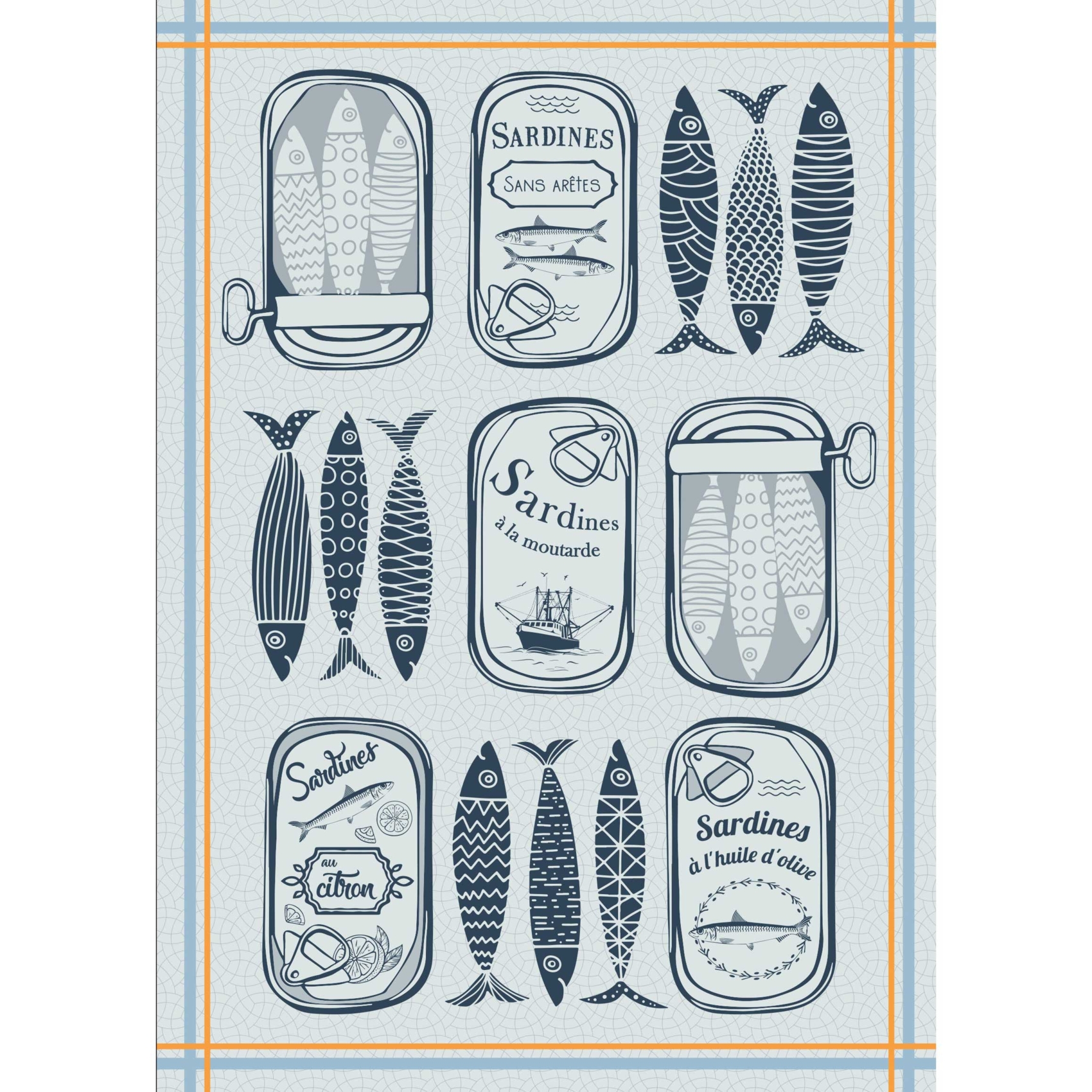 Torchon en coton sardines cuisine, SUD ETOFFE